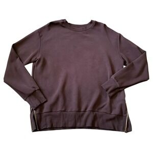 Varley Gabriella Sweat Women Brown DoubleSoft Side Gold Zip Pullover Luxe XL